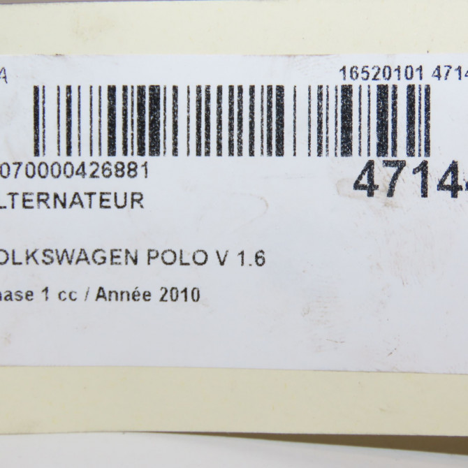 Alternateur occasion VOLKSWAGEN POLO V POLO V Phase 1 2009-09-01->2014-05-31 1.6 TDI 90ch 6F903023F 7