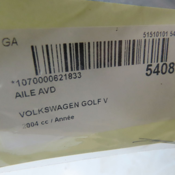 Aile avant droite occasion VOLKSWAGEN GOLF V Phase 1 11-2003->10-2008 1.4i 75ch 1K6821022A 6