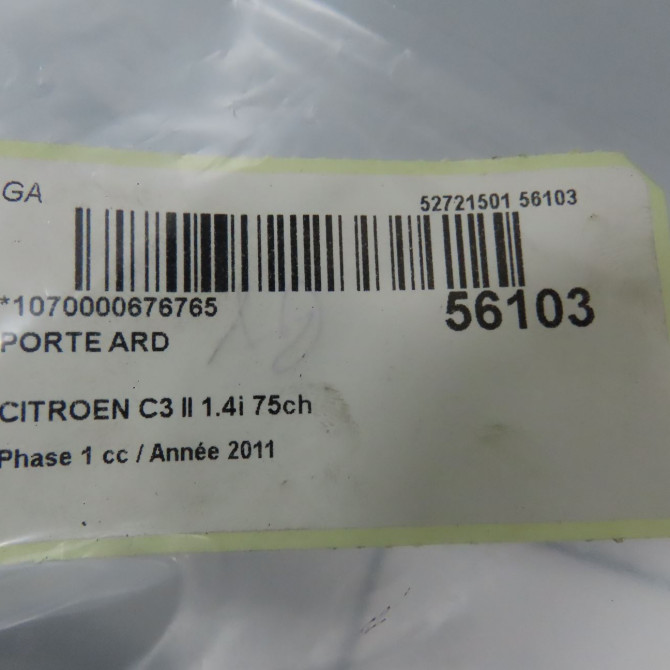 Porte arrière droite occasion CITROEN C3 II Phase 1 11-2009->02-2013 1.4i 75ch 9004CJ 5