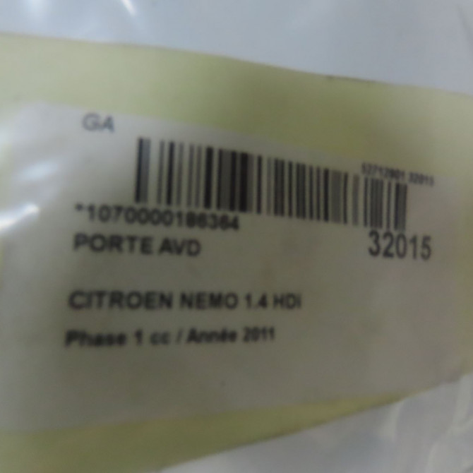 Porte avant droite occasion CITROEN NEMO Phase 1 09-2008->... 1.4 HDi 1636123880 5