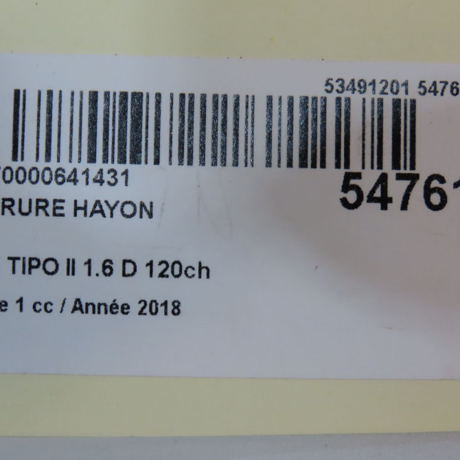 Serrure hayon occasion FIAT TIPO II Phase 1 12-2015->... 1.6 D 120ch 52096565 6