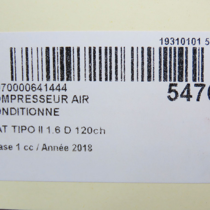 Compresseur air conditionne occasion FIAT TIPO II Phase 1 12-2015->... 1.6 D 120ch 52216789 8
