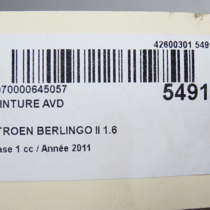 Ceinture avant droite occasion CITROEN BERLINGO II Phase 1 05-2008->01-2012 1.6 HDI 16v 75ch 8975AN 8