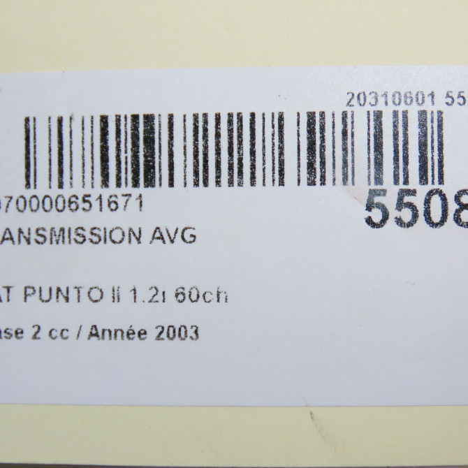 Transmission avant gauche occasion FIAT PUNTO II Phase 2 05-2003->10-2009 1.2i 60ch 46307466 6