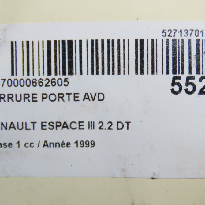 Serrure porte avd occasion RENAULT ESPACE III Phase 1 12-1996->09-2002 2.2 DT 6025309504 5