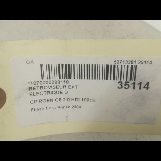 Retroviseur exterieur electrique gauche occasion CITROEN C8 Phase 1 06-2002->... 2.0 HDI 109ch 8153FS 3
