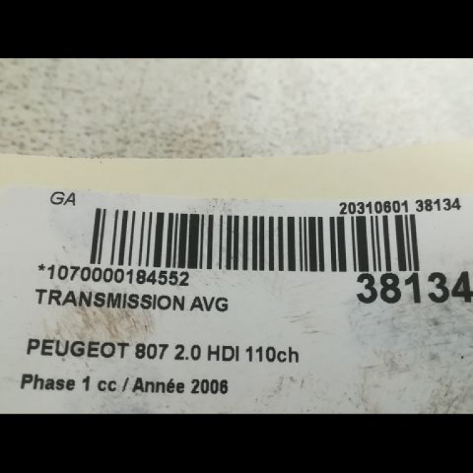 Transmission avant gauche occasion PEUGEOT 807 Phase 1 06-2002->12-2014 2.0 HDI 110ch 3272RL 4