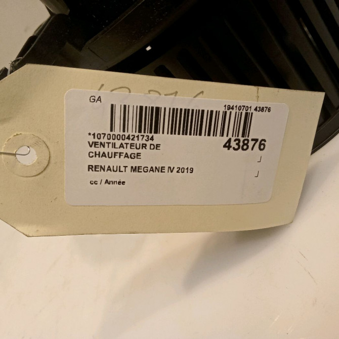 Ventilateur de chauffage occasion RENAULT MEGANE IV Phase 1 12-2015->... 1.5 DCi 115ch 272103243R 4