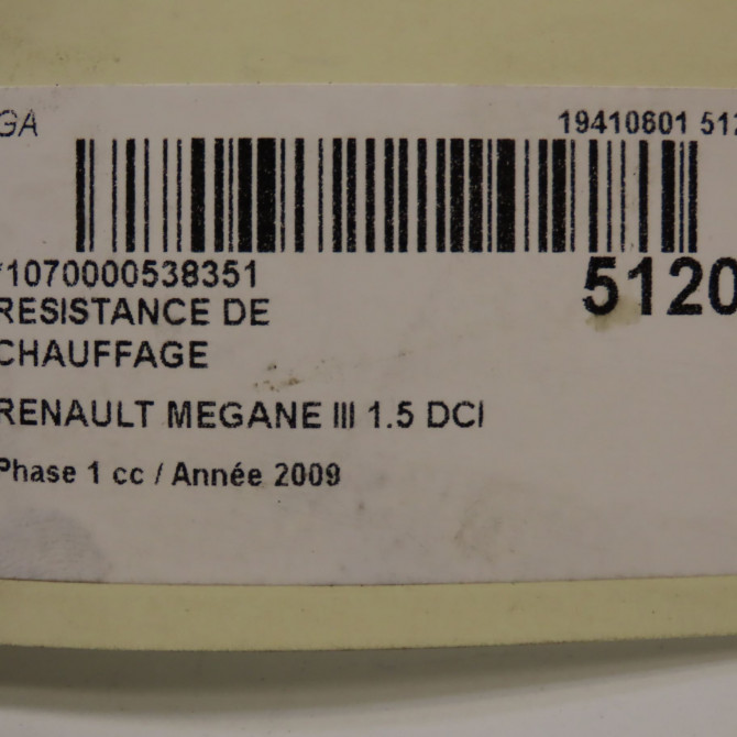 Resistance de chauffage occasion RENAULT MEGANE III Phase 1 11-2008->01-2012 1.5 DCI 105ch 7701207715 5