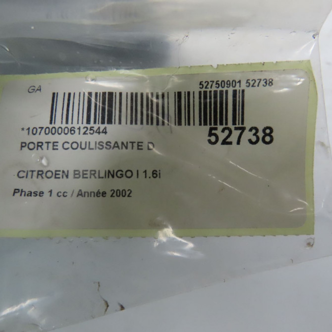 Porte coulissante d occasion CITROEN BERLINGO I Phase 1 09-1996->11-2002 1.6i 110ch 9839349380 5