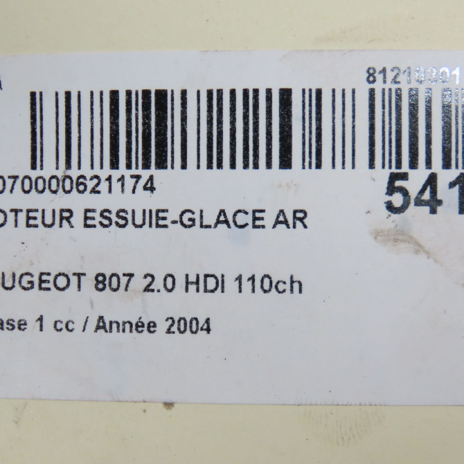 Moteur essuie-glace arrière occasion PEUGEOT 807 Phase 1 06-2002->12-2014 2.0 HDI 110ch 6405K9 6