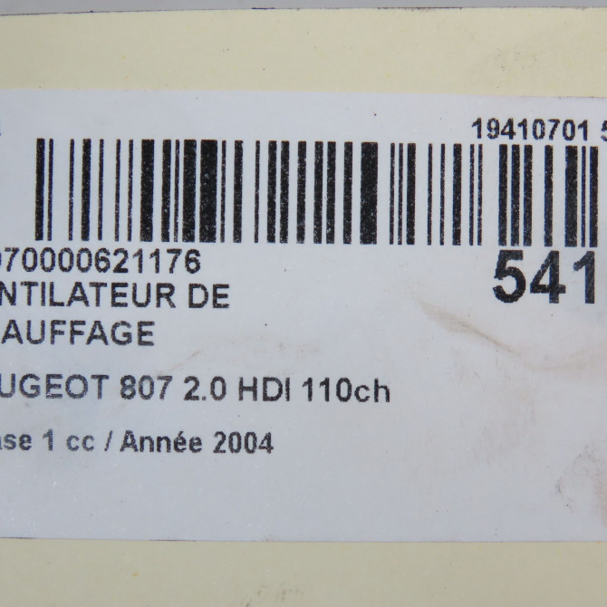 Ventilateur de chauffage occasion PEUGEOT 807 Phase 1 06-2002->12-2014 2.0 HDI 110ch 6441T9 6