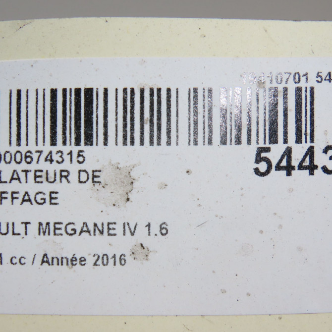 Ventilateur de chauffage occasion RENAULT MEGANE IV Phase 1 12-2015->... 1.6 DCI 130ch 272103243R 7