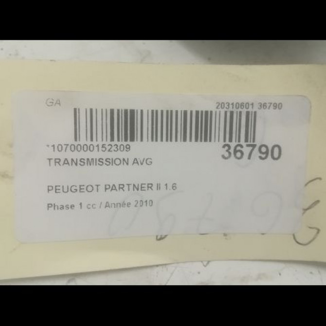 Transmission avant gauche occasion PEUGEOT PARTNER II Phase 1 05-2008->03-2012 1.6 HDI 75ch 3272LW 4