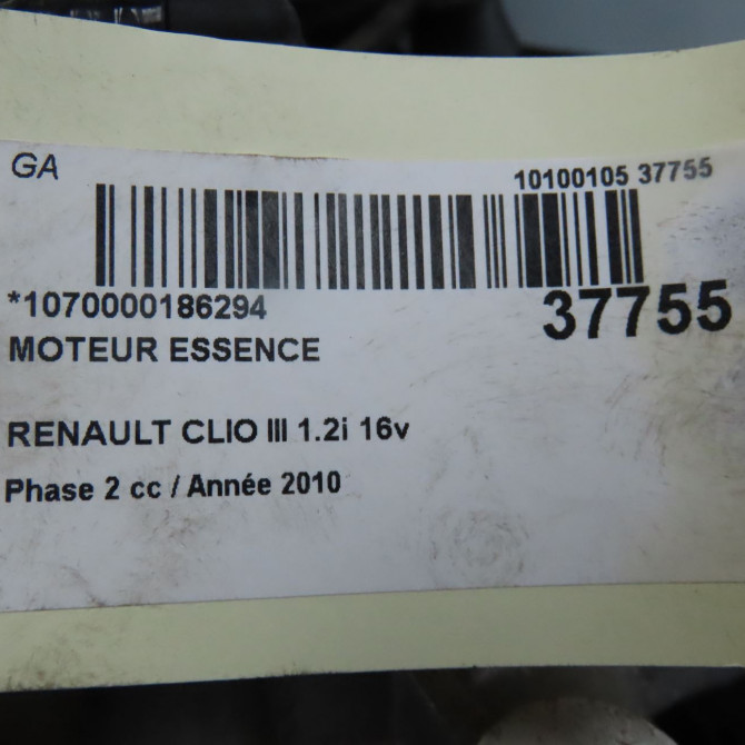 Moteur essence occasion RENAULT CLIO III Phase 2 03-2009->12-2014 1.2i 16v 100ch 8201104739 6