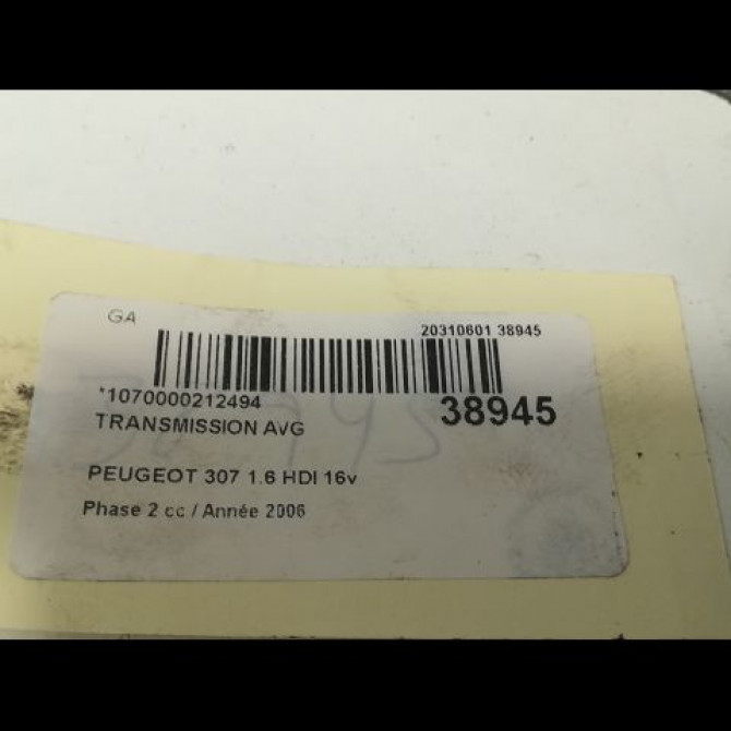 Transmission avant gauche occasion PEUGEOT 307 Phase 2 06-2005->03-2008 1.6 HDI 16v 90ch 3272LW 4