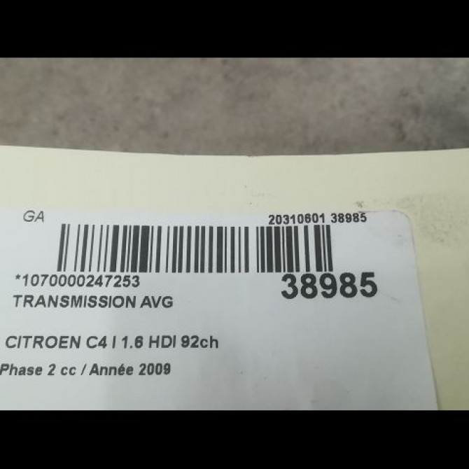 Transmission avant gauche occasion CITROEN C4 I Phase 2 07-2008->10-2010 1.6 HDI 92ch 3272LW 4