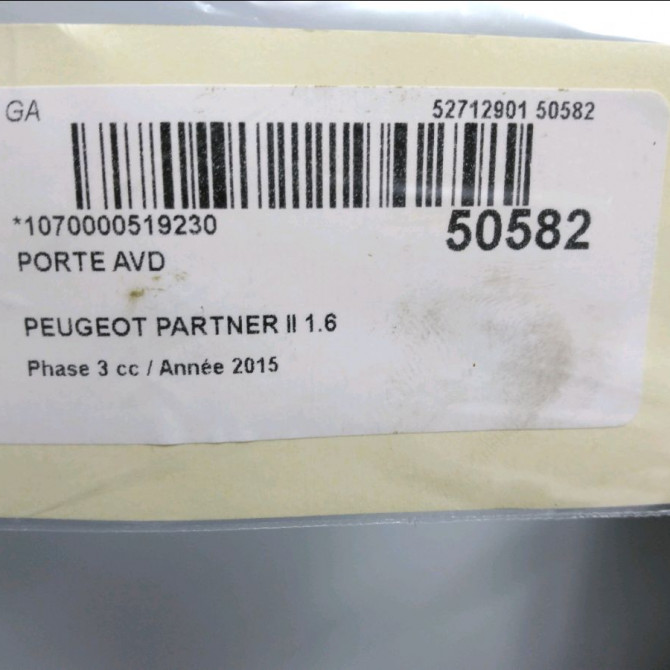 Porte avant droite occasion PEUGEOT PARTNER II Phase 3 04-2015->... 1.6 HDI 90ch 9004Z6 5