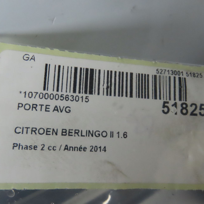 Porte avant gauche occasion CITROEN BERLINGO II Phase 2 02-2012->09-2015 1.6 HDI 90ch 9002Z3 5