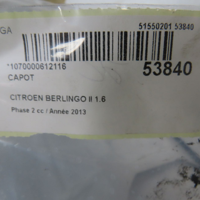 Capot occasion CITROEN BERLINGO II Phase 2 02-2012->09-2015 1.6 HDI 90ch 7901P7 6