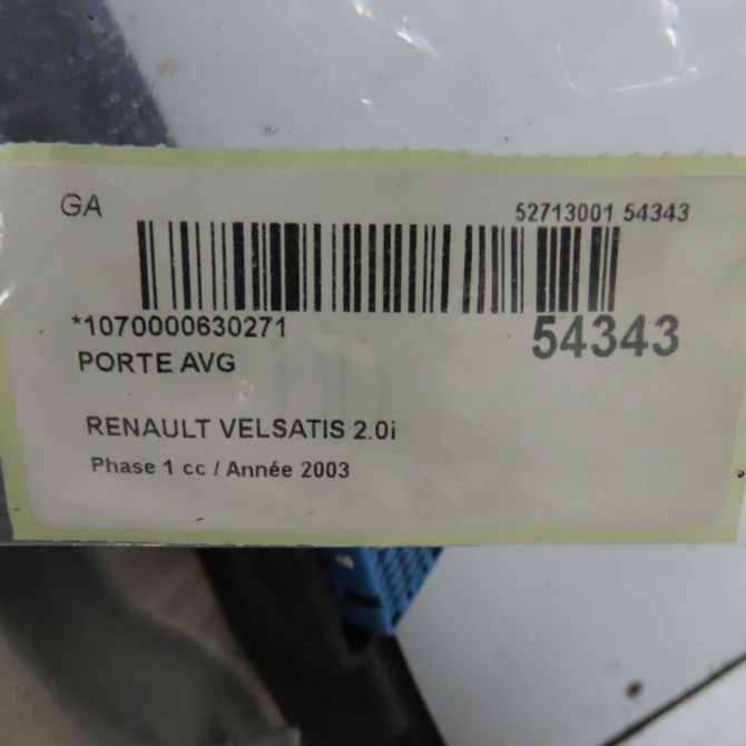 Porte avant gauche occasion RENAULT VELSATIS Phase 1 01-2002->04-2005 2.0i 165ch 7751476829 4