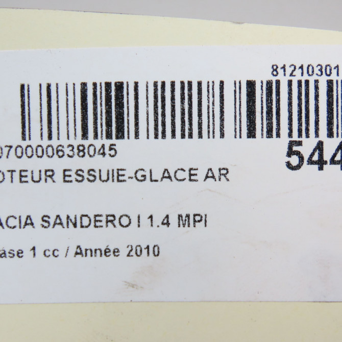 Moteur essuie-glace arrière occasion DACIA SANDERO I Phase 1 06-2008->10-2012 1.4 MPI 75ch 8200734582 5