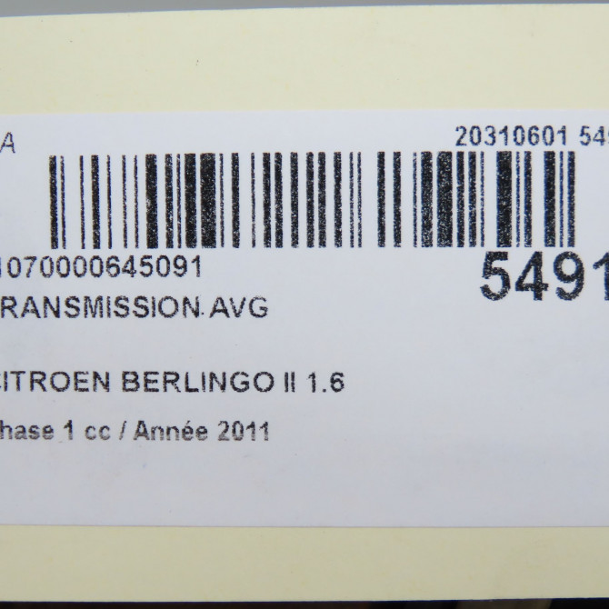 Transmission avant gauche occasion CITROEN BERLINGO II Phase 1 05-2008->01-2012 1.6 HDI 16v 75ch 3272LW 5