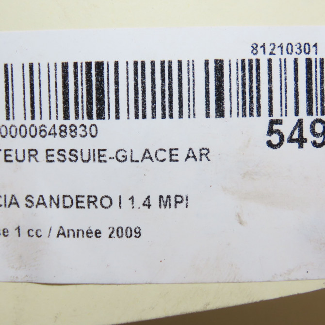 Moteur essuie-glace arrière occasion DACIA SANDERO I Phase 1 06-2008->10-2012 1.4 MPI 75ch 8200734582 6