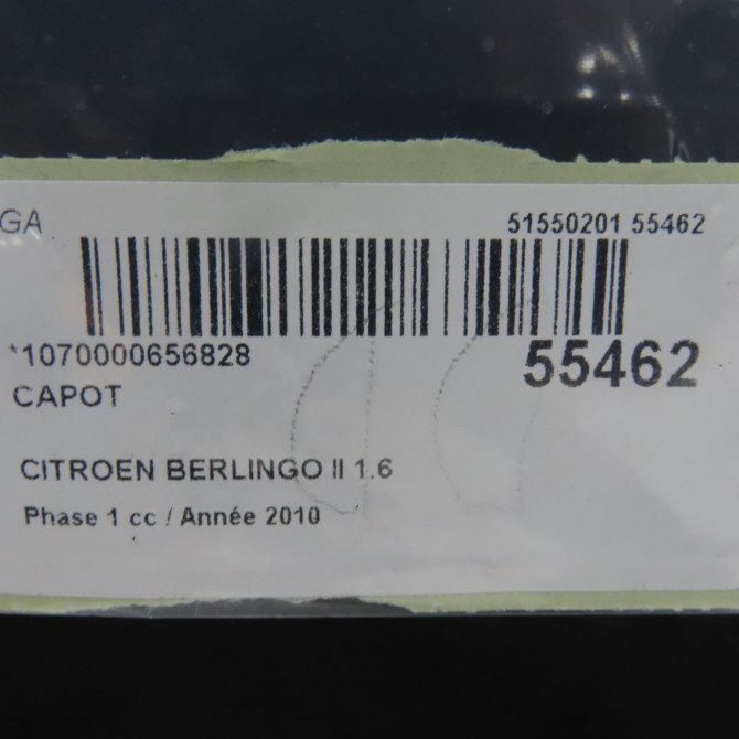 Capot occasion CITROEN BERLINGO II Phase 1 05-2008->01-2012 1.6 HDi 8v 110ch 7901P7 7