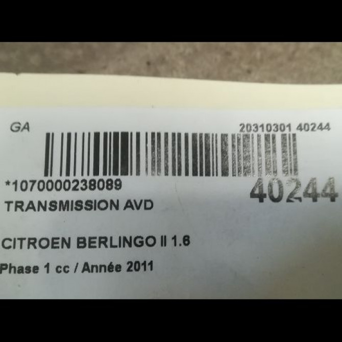 Transmission avant droite occasion CITROEN BERLINGO II Phase 1 05-2008->01-2012 1.6 HDI 92ch 3273LP 5