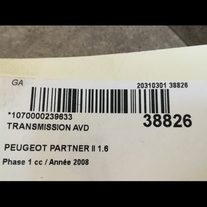 Transmission avant droite occasion PEUGEOT PARTNER II Phase 1 05-2008->03-2012 1.6 HDI 75ch 3273LP 5