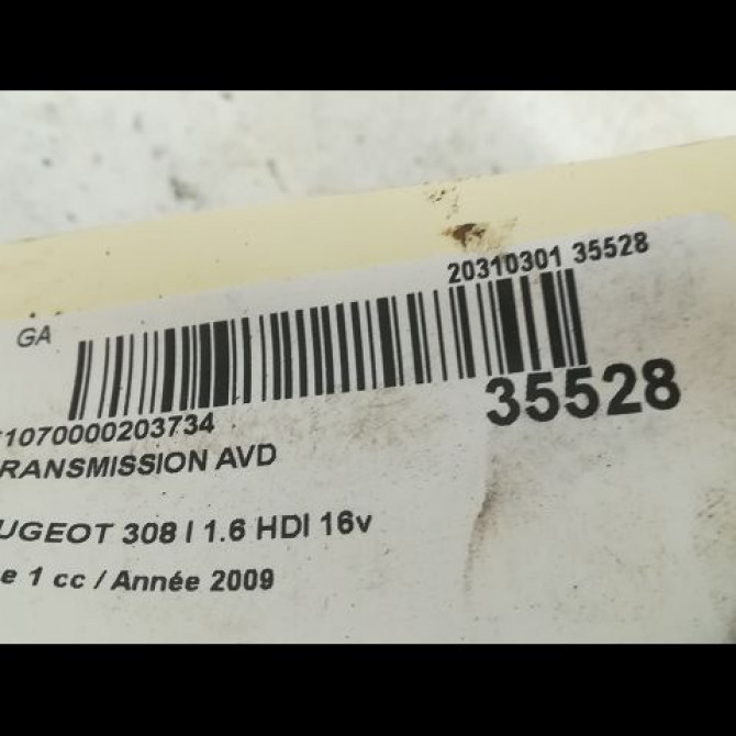 Transmission avant droite occasion PEUGEOT 308 I Phase 1 09-2007->03-2011 1.6 HDI 16v 110ch 3273QH 5
