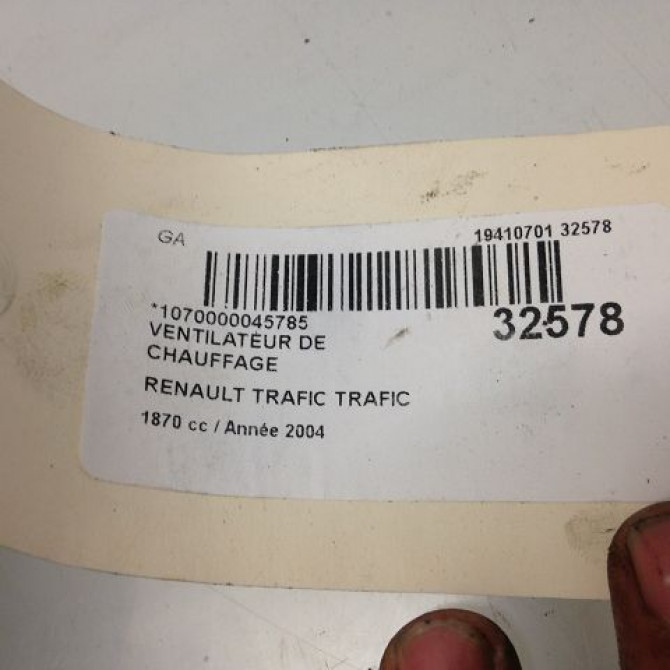 Ventilateur de chauffage occasion RENAULT TRAFIC II Phase 1 10-2001->08-2006 1.9 DCI 82ch 7701050310 3
