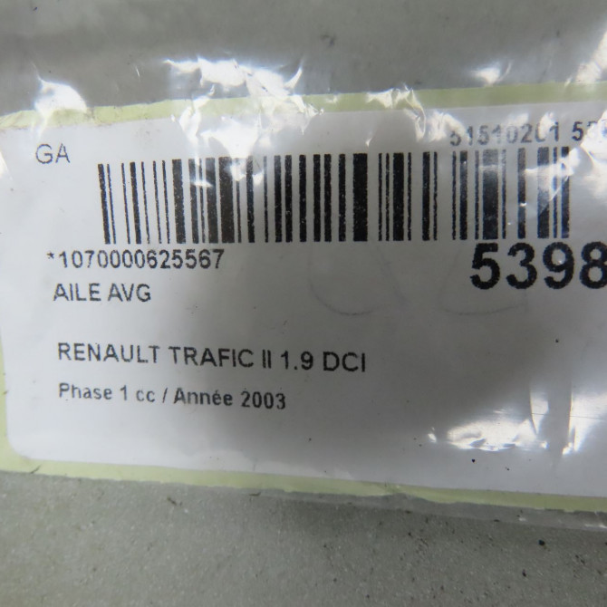 Aile avant gauche occasion RENAULT TRAFIC II Phase 1 10-2001->08-2006 1.9 DCI 8v 80ch 7782524451 3
