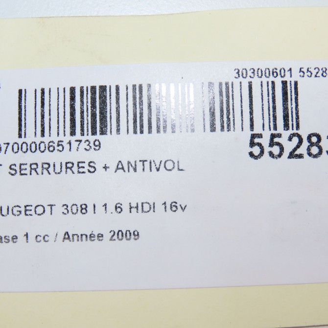 Kit serrures + antivol occasion PEUGEOT 308 I Phase 1 09-2007->03-2011 1.6 HDI 16v 90ch 4162SS 6