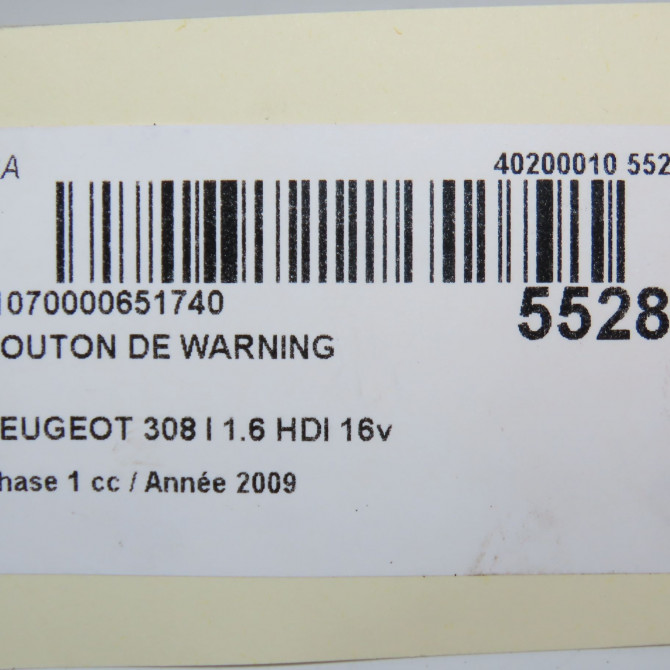 Bouton de warning occasion PEUGEOT 308 I Phase 1 09-2007->03-2011 1.6 HDI 16v 90ch 649014 6