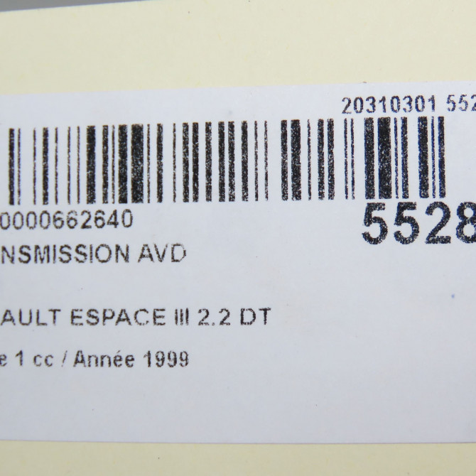 Transmission avant droite occasion RENAULT ESPACE III Phase 1 12-1996->09-2002 2.2 DT 7701470175 5