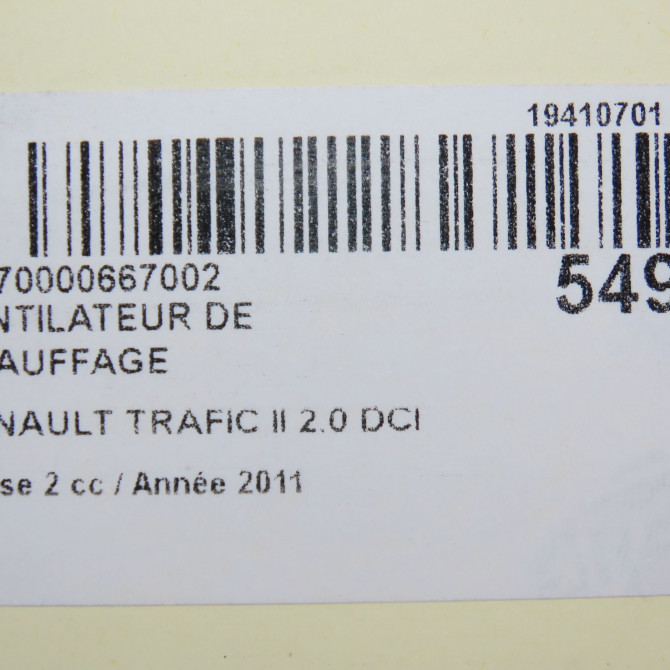 Ventilateur de chauffage occasion RENAULT TRAFIC II Phase 2 08-2006->... 2.0 DCI 115ch 7701050310 5