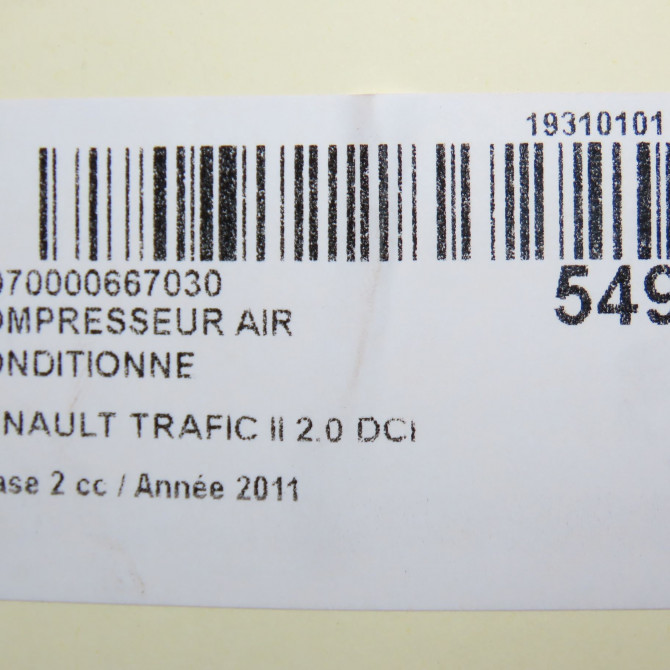 Compresseur air conditionne occasion RENAULT TRAFIC II Phase 2 08-2006->... 2.0 DCI 115ch 8200454172 8