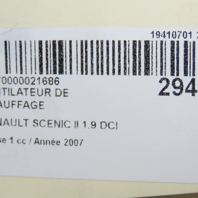 Ventilateur de chauffage occasion RENAULT SCENIC II Phase 1 03-2004->09-2006 1.9 DCI 125ch 7701056598 7