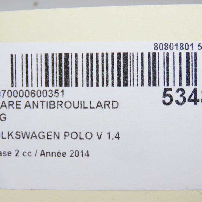 Phare antibrouillard avant gauche occasion VOLKSWAGEN POLO V Phase 2 02-2014->... 1.4 TDI 90ch 6C0941661G 7