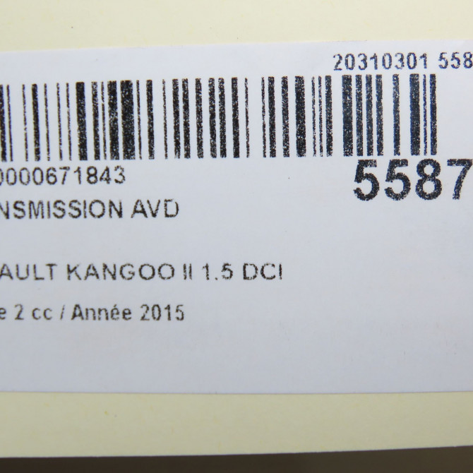 Transmission avant droite occasion RENAULT KANGOO II Phase 2 01-2013->... 1.5 DCI 90ch 391001209R 5