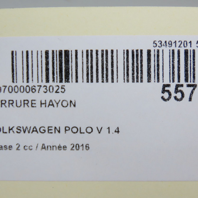 Serrure hayon occasion VOLKSWAGEN POLO V Phase 2 02-2014->... 1.4 TDI 90ch 6R0827505G9B9 5