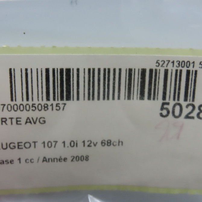 Porte avant gauche occasion PEUGEOT 107 Phase 1 06-2005->12-2008 1.0i 12v 68ch 1612541480 5