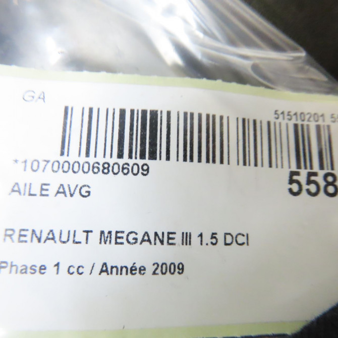 Aile avant gauche occasion RENAULT MEGANE III Phase 1 11-2008->01-2012 1.5 DCI 105ch 631011470R 4