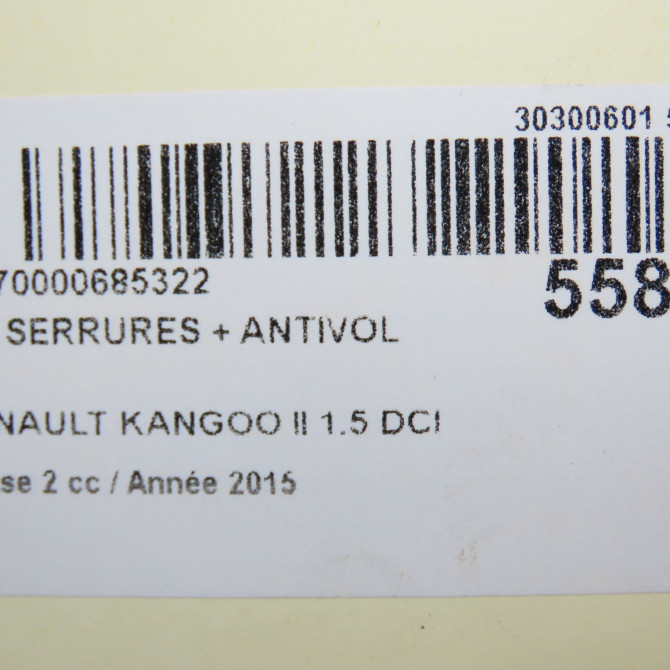 Kit serrures + antivol occasion RENAULT KANGOO II Phase 2 01-2013->... 1.5 DCI 90ch 7