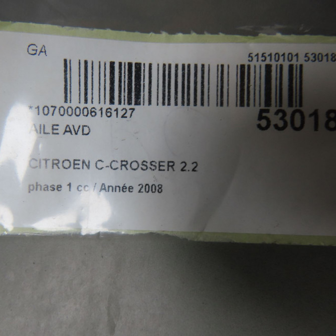 Aile avant droite occasion CITROEN C-CROSSER Phase 1 04-1995->04-1999 2.2 HDI 160ch 7840W0 5