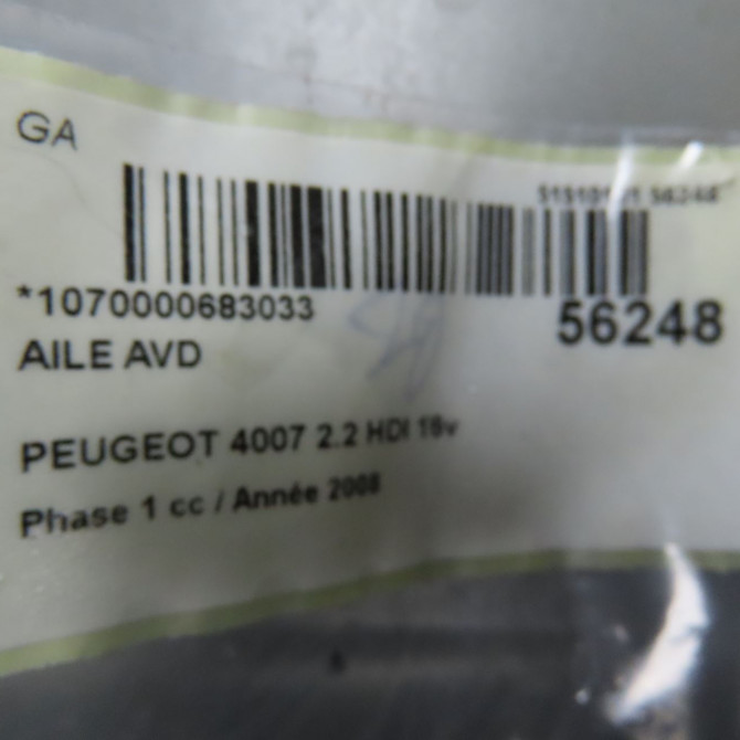 Aile avant droite occasion PEUGEOT 4007 Phase 1 07-2007->03-2013 2.2 HDI 16v 7840W0 4