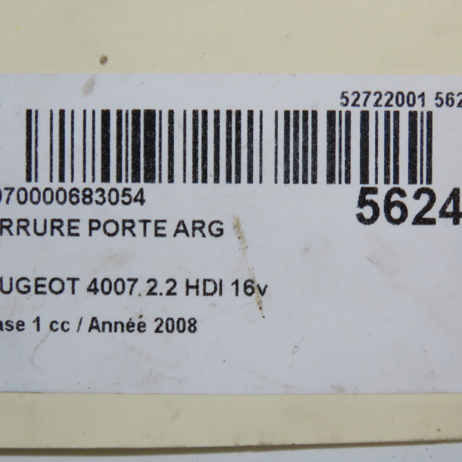 Serrure porte arg occasion PEUGEOT 4007 Phase 1 07-2007->03-2013 2.2 HDI 16v 9137N0 7