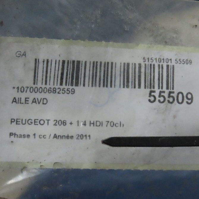 Aile avant droite occasion PEUGEOT 206 + Phase 1 03-2009->05-2013 1.4 HDI 70ch 7841Z5 6